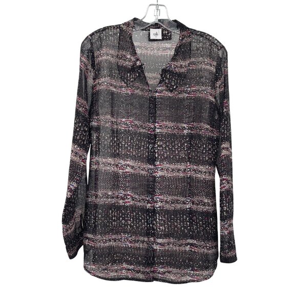 Cabi Womens Sheer Button Up Top Long Sleeve Multicolor Print Size Medium - Picture 1 of 9